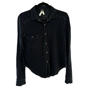 Free People We The Free Caroline Top XS Black Button Up Contrast Stitch